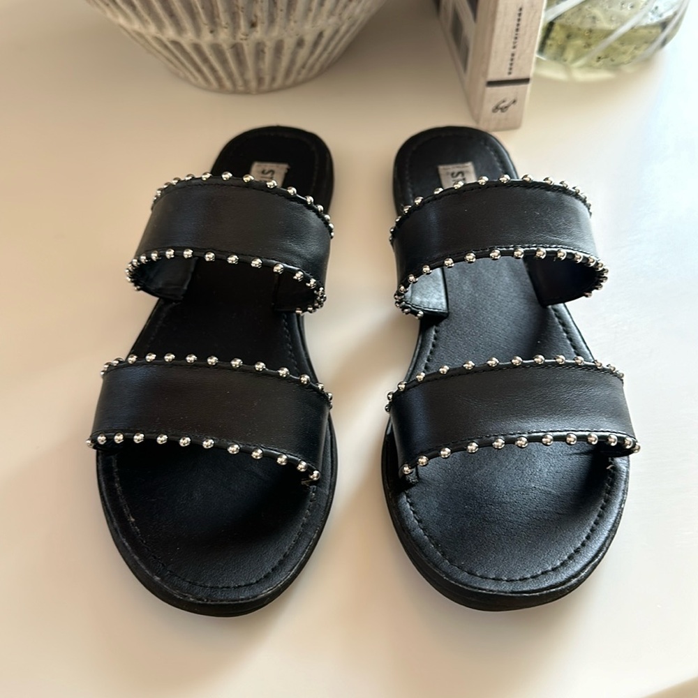 Steve Madden Black Studded Slip-on Sandals